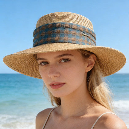 鳄鱼恤 日系格纹帽女春夏出游百搭平檐太阳帽海边度假女士遮阳防晒帽子