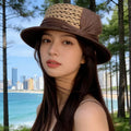 鳄鱼恤 轻奢撞色草编帽 日常百搭显脸小防晒盆帽