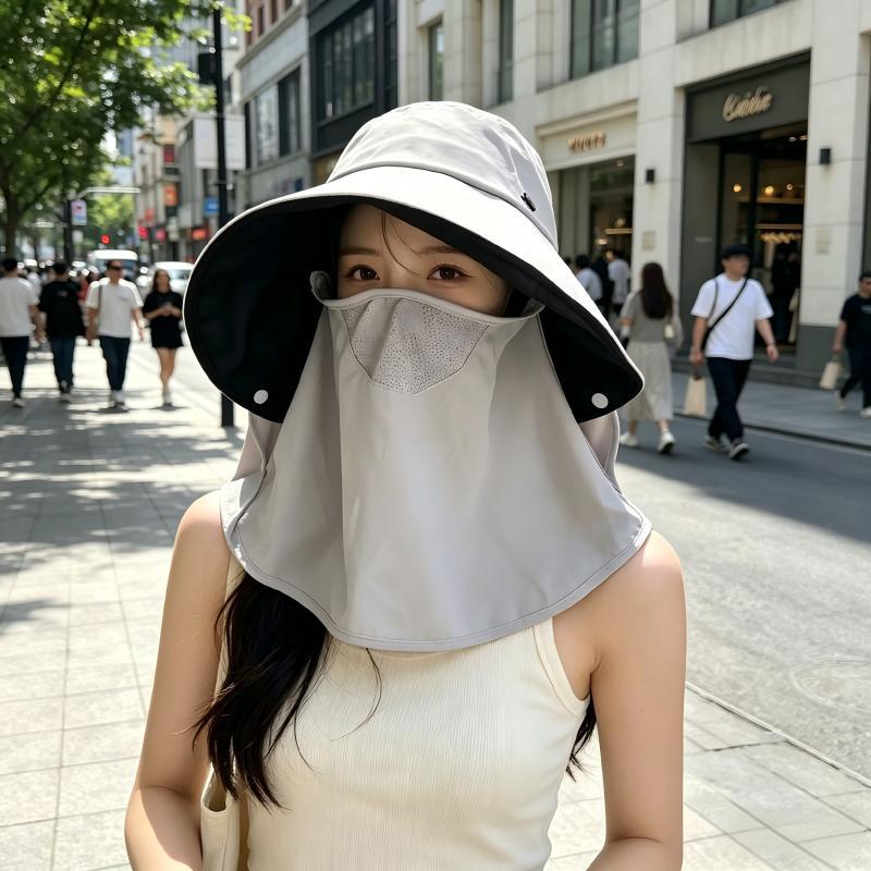 黑胶防晒帽女全脸护颈遮阳户外骑行大檐太阳帽