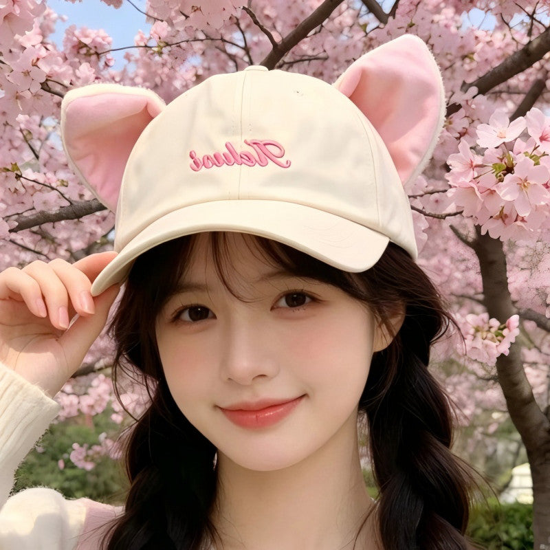 鳄鱼恤 新款二次元猫咪棒球帽女甜美大象可爱卡通显脸小鸭舌帽大头围帽子