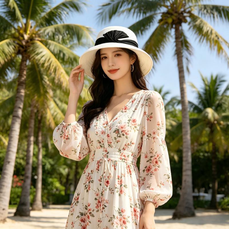 法式复古缎带草编帽 通勤百搭显脸小遮阳帽女士夏季