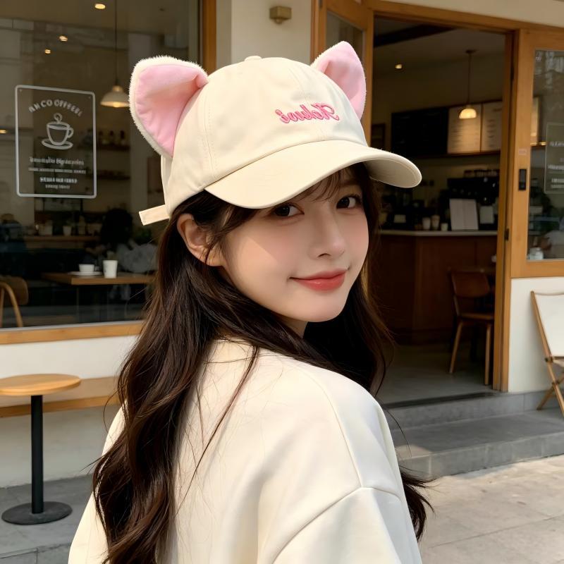 鳄鱼恤 新款二次元猫咪棒球帽女甜美大象可爱卡通显脸小鸭舌帽大头围帽子