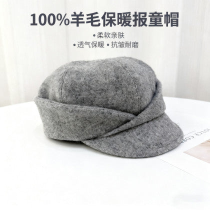 100%绵羊毛日系报童帽显脸小秋冬保暖鸭舌帽大头围帽子