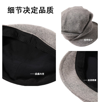 100%绵羊毛日系报童帽显脸小秋冬保暖鸭舌帽大头围帽子