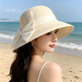 鳄鱼恤 法式网纱蝴蝶结草帽 优雅显气质 夏季防晒遮阳百搭渔夫帽